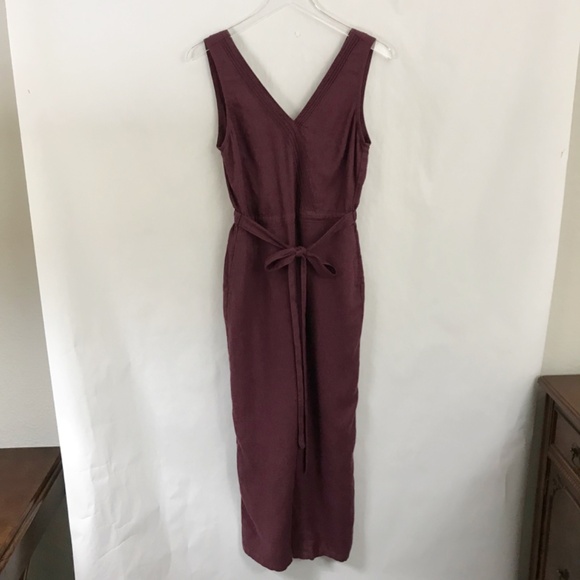 Kuhl Fresco V-Neck Sleeveless Jumpsuit Size XS Cropped Length Tie Waist Burgundy - Picture 3 of 11
